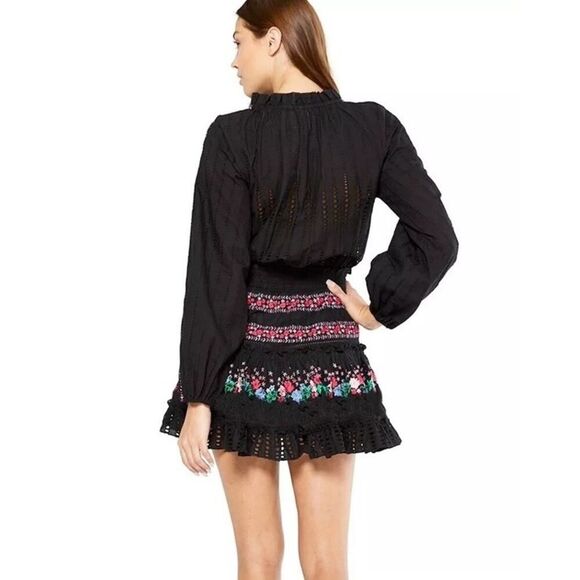 MISA Los Angeles Manuela Black Embroidered Cotton Mini Dress Small - Picture 3 of 14